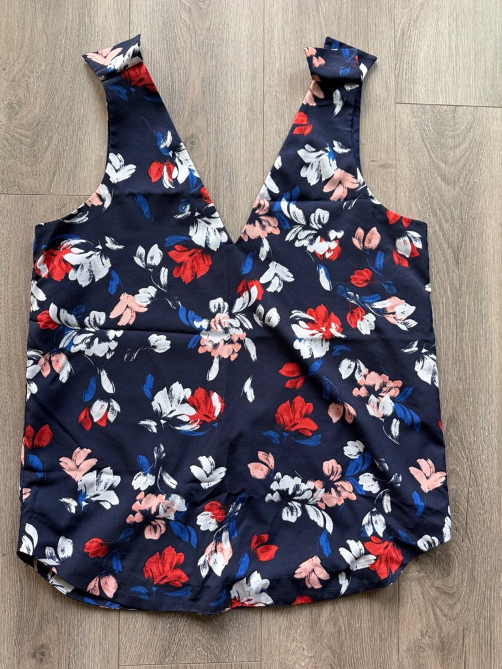 Banana Republic Navy Floral V-Neck Tank with Red & Pink Accents